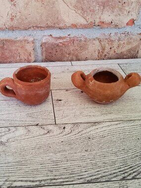 Handmade Miniature Terracotta Clay Pottery 2 Set, Barro Rojo Trastecitos, Fairy